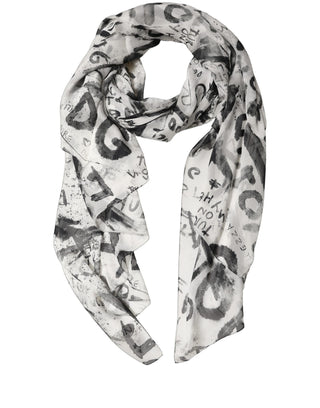 White Graffiti Logo Silk Shawl Stole Scarf