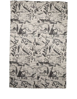 White Graffiti Logo Silk Shawl Stole Scarf