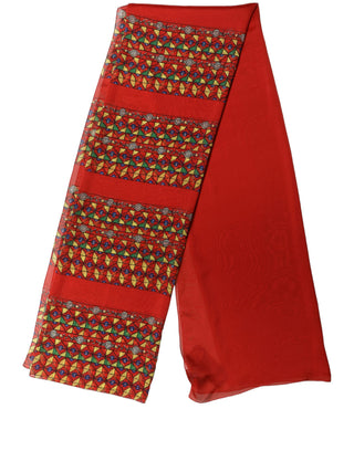 Red Silk Geometric Print Shawl Stole Scarf
