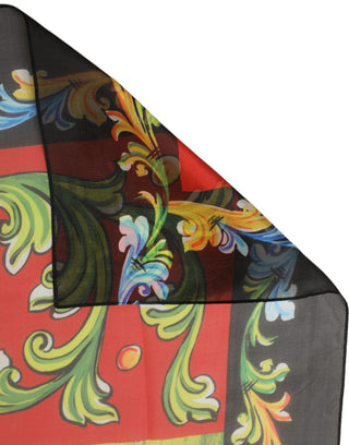 Dark Gray Silk Scenery Print Foulard Scarf