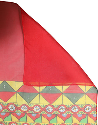 Red Silk Geometric Print Shawl Stole Scarf