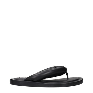 Black Leather Flip-Flop Sandals