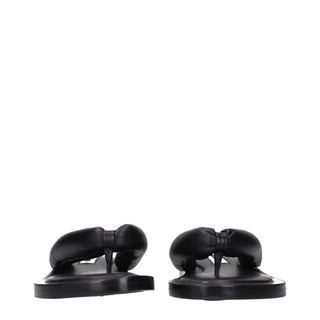 Black Leather Flip-Flop Sandals