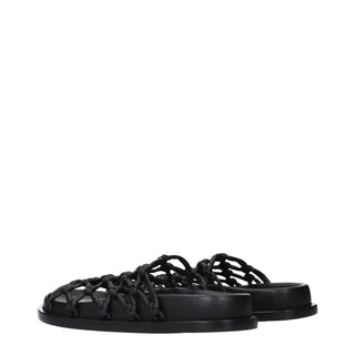 Black Leather Slippers
