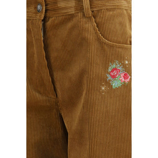 Brown Cotton Casual Pants