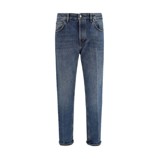 Blue Cotton Straight-Leg Jeans