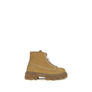 Beige Recycled Leather Lace-Up Boots