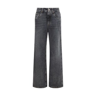 Gray Cotton Straight-Leg Jeans