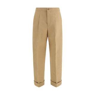 Beige Cotton Casual Pants
