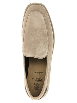 Beige Calfskin Slip-On Loafers