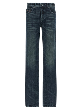 Blue Cotton Straight-Leg Jeans