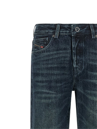 Blue Cotton Straight-Leg Jeans