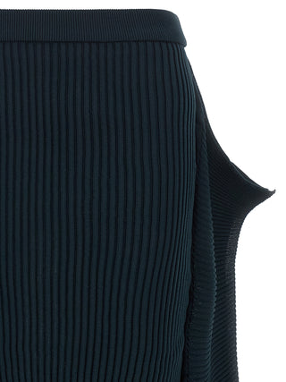 Blue Polyester Midi Skirt
