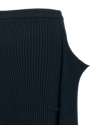 Blue Polyester Midi Skirt