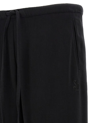 Black Cotton-Like Casual Pants