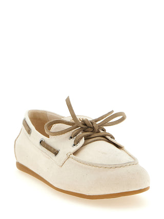 Beige Cotton Slip-On Loafers