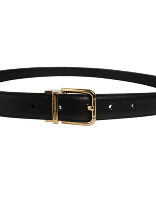 Black Classic Leather Gold Tone Buckle Belt