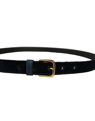 Dark Blue Velvet Gold Tone Metal Buckle Belt
