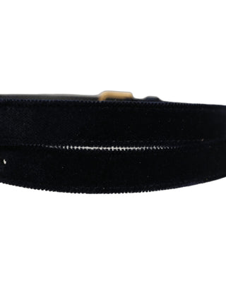 Dark Blue Velvet Gold Tone Metal Buckle Belt