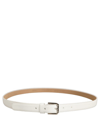 White Leather Silver Tone Metal Buckle Belt