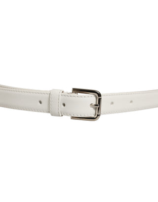 White Leather Silver Tone Metal Buckle Belt