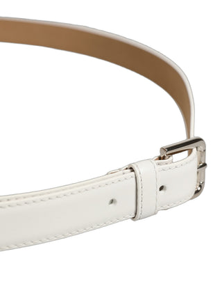 White Leather Silver Tone Metal Buckle Belt