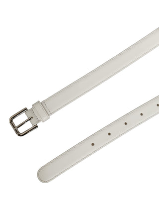 White Leather Silver Tone Metal Buckle Belt