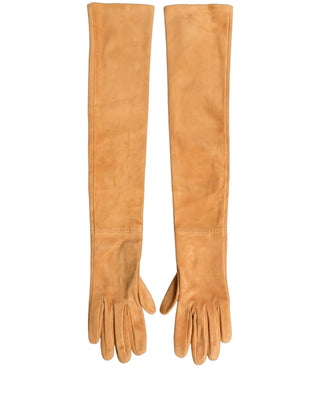 Tan Genuine Leather Suede Elbow Length Gloves