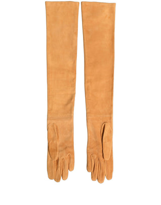 Tan Genuine Leather Suede Elbow Length Gloves