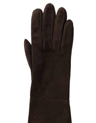 Brown Genuine Leather Suede Elbow Length Gloves