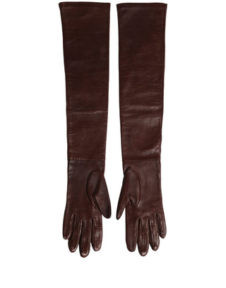 Brown Genuine Leather Long Elbow Length Gloves