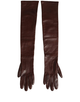 Brown Genuine Leather Long Elbow Length Gloves