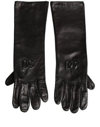 Black Genuine Leather Embossed DG Logo Gloves