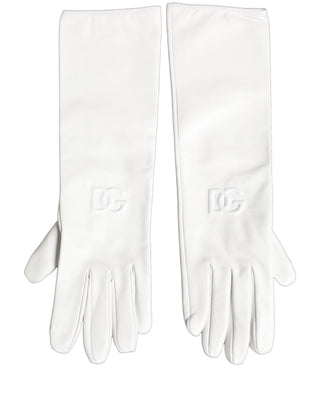 White Genuine Leather Embossed DG Logo Gloves