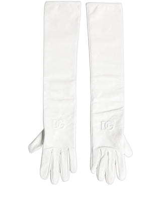 White Genuine Leather Embossed DG Logo Gloves