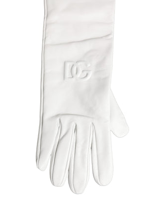 White Genuine Leather Embossed DG Logo Gloves
