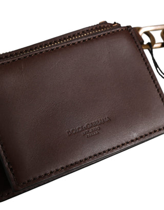 Brown Leather Logo Embossed Key Chain Coin Purse Wallet