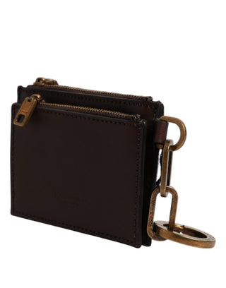 Brown Leather Logo Embossed Key Chain Coin Purse Wallet