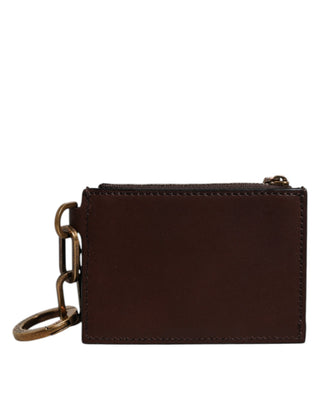 Brown Leather Logo Embossed Key Chain Coin Purse Wallet