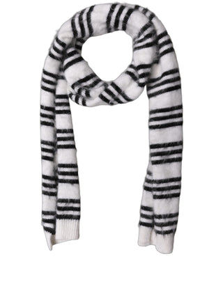 White Black Striped Skinny Neck Warmer Scarf