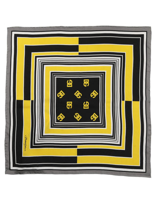 Black Yellow Silk Logo Square Foulard Scarf