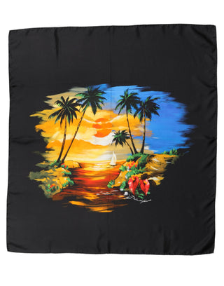 Black Tropical Sunset Square Foulard Scarf