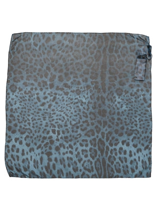 Blue Leopard Print Silk Square Foulard Scarf
