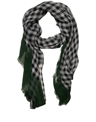 Green White Napoli Silk Gingham Shawl Scarf