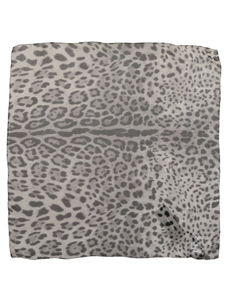 Gray Leopard Print Silk Square Foulard Scarf