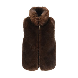 Brown Polyester Sleeveless Jacket