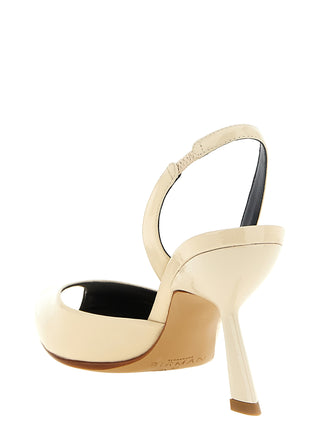 White Calfskin Mid Heel Pumps