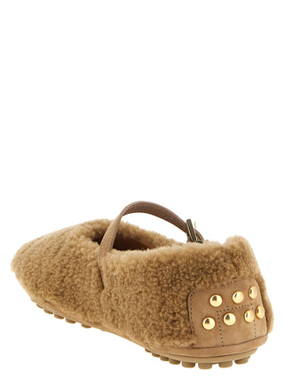 Beige Lamb Leather Ballet Flats
