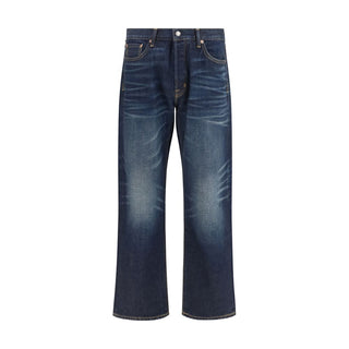 Blue Cotton Straight-Leg Jeans