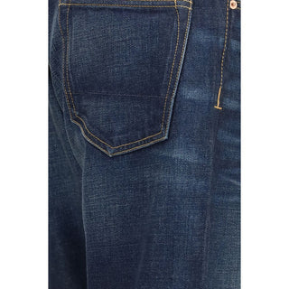 Blue Cotton Straight-Leg Jeans